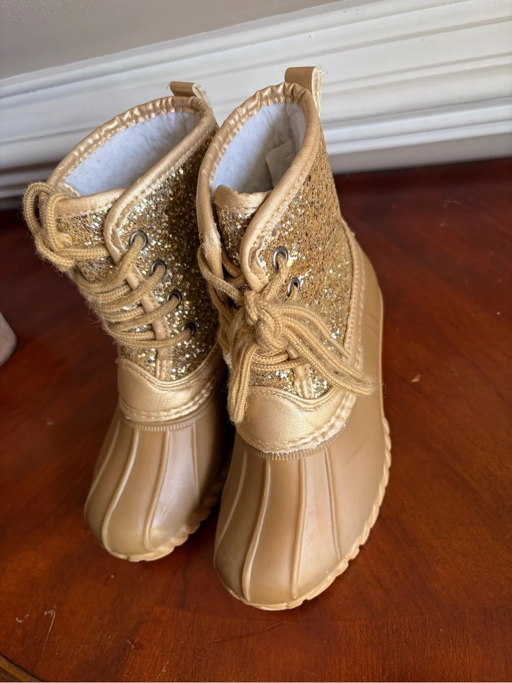 FabKids Gold Glitter Lace-Up Winter Boots